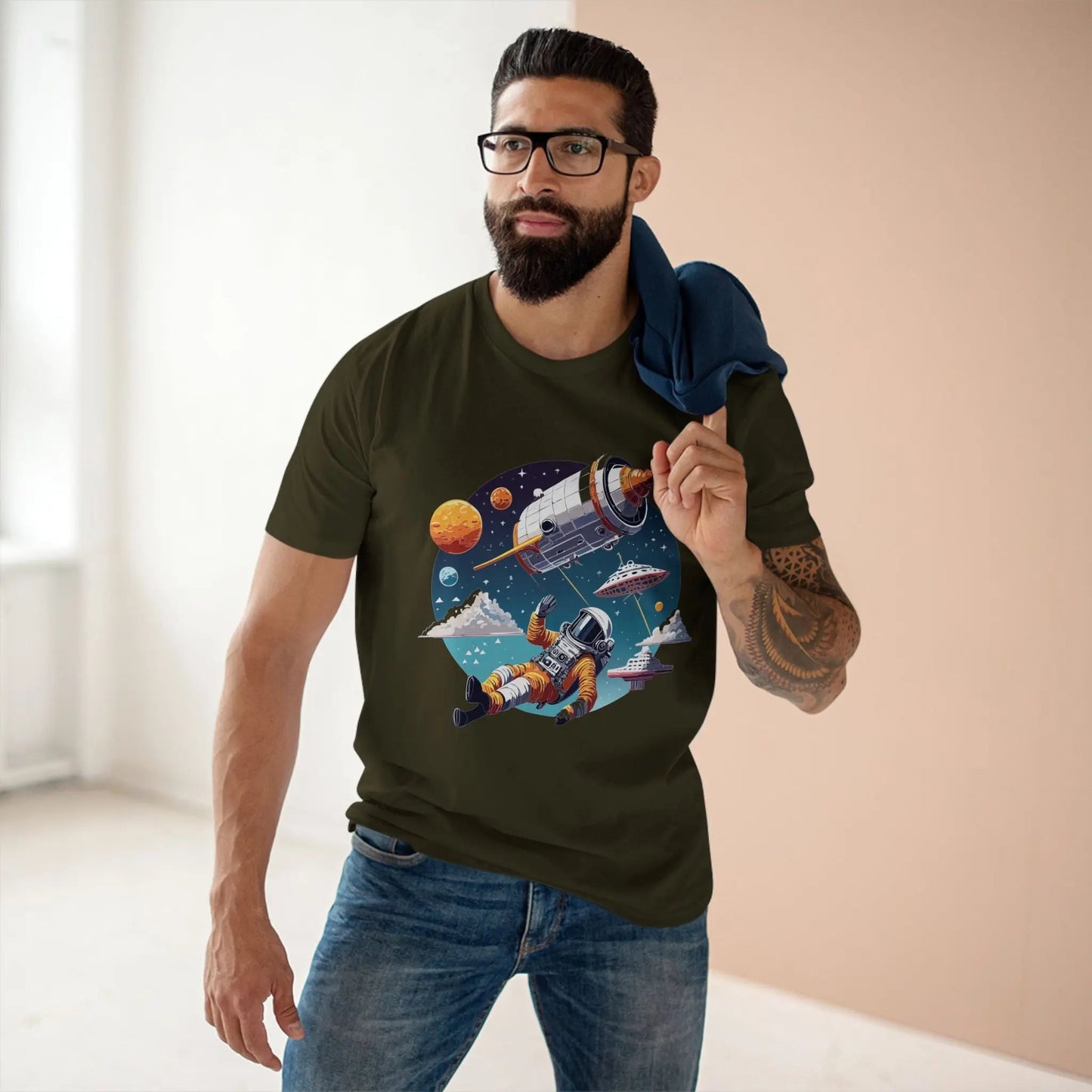 Cosmos Astronaut Shirt Unisex Premium Cotton Tee With Original Art Design From Retro2Nova CS45