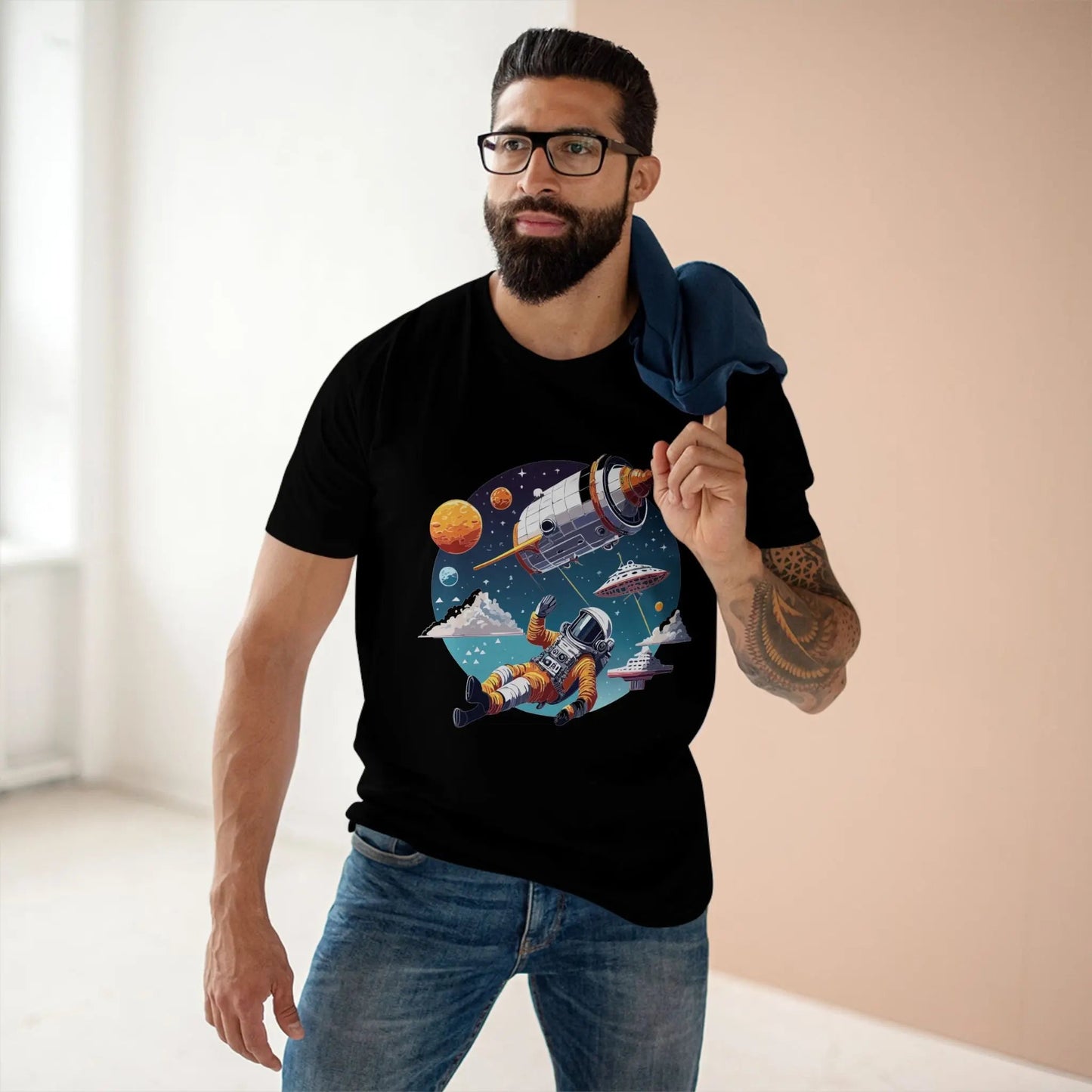 Cosmos Astronaut Shirt Unisex Premium Cotton Tee With Original Art Design From Retro2Nova CS45