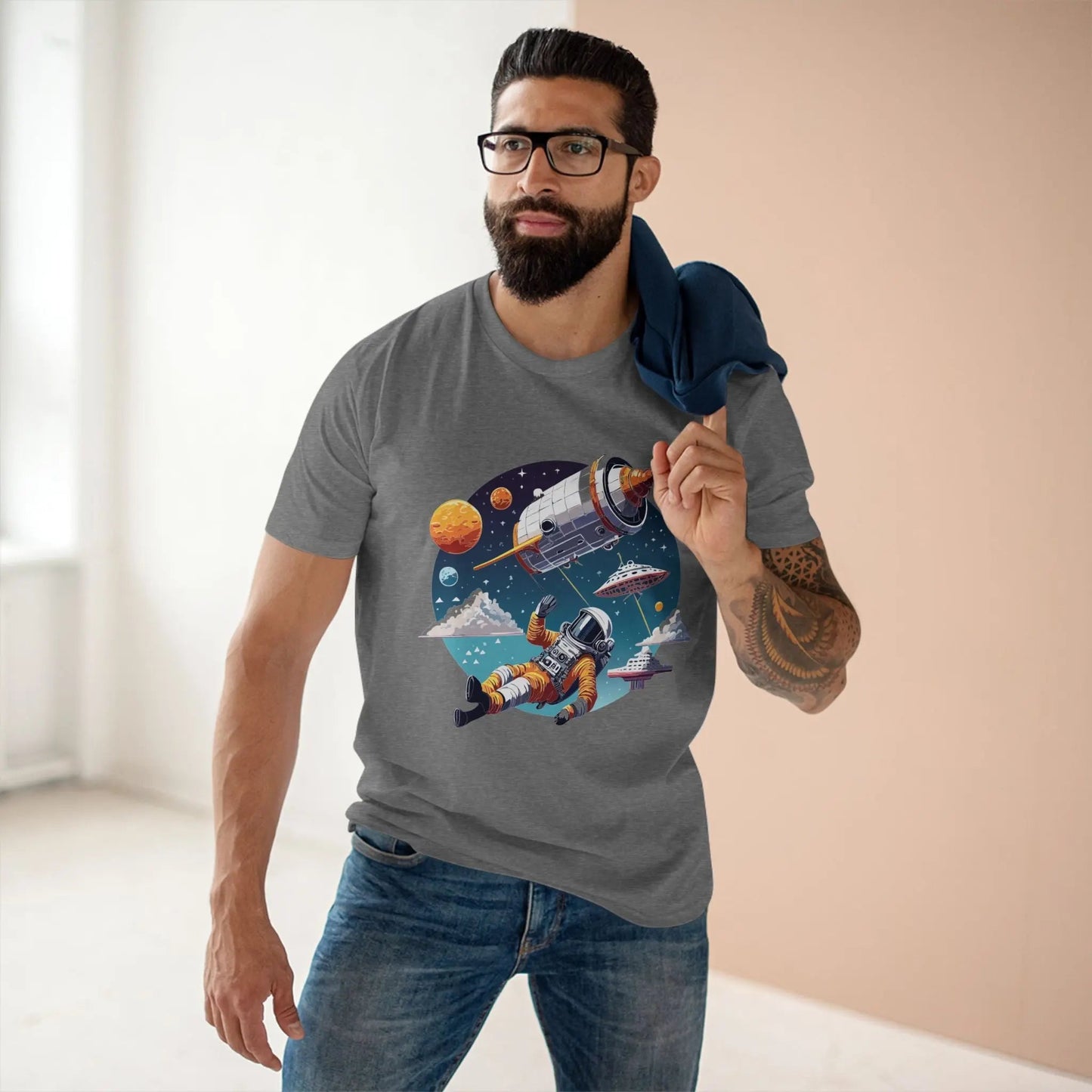 Cosmos Astronaut Shirt Unisex Premium Cotton Tee With Original Art Design From Retro2Nova CS45