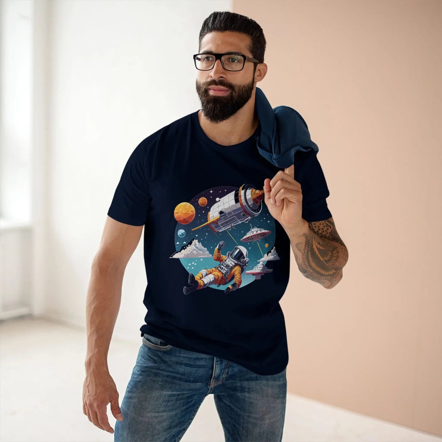 Cosmos Astronaut Shirt Unisex Premium Cotton Tee With Original Art Design From Retro2Nova CS45
