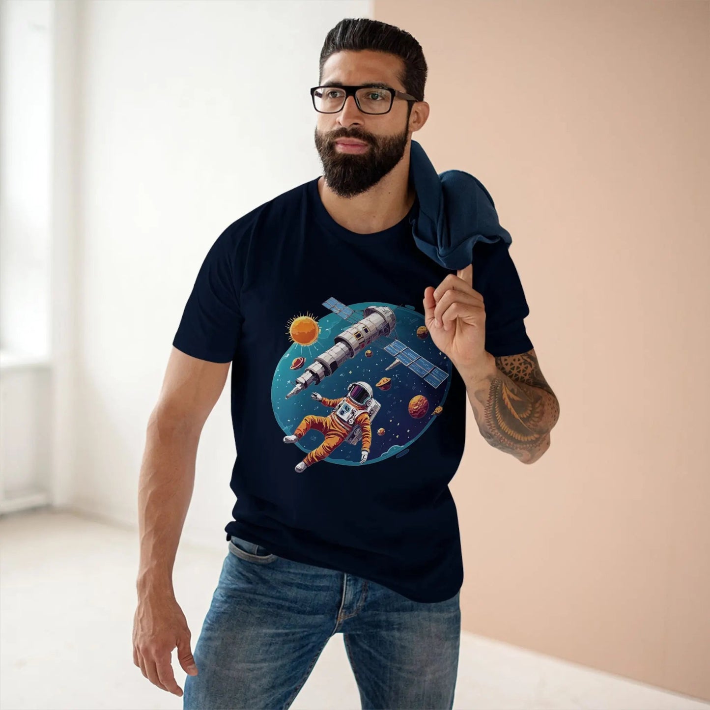 Cosmos Astronaut Shirt Unisex Premium Cotton Tee With Original Art Design From Retro2Nova