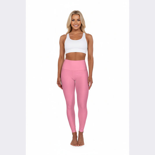 High-Waisted Cotton Candy Pink Yoga Leggings Women's Seamless Poly-Span Stretch Pink Color for Pilates Everyday Athleisure