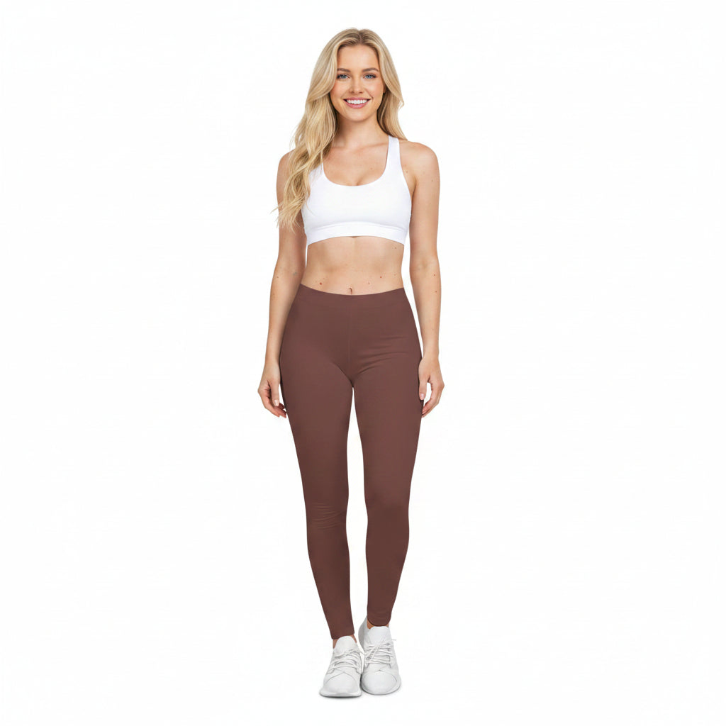 Dark Cooper Brown Color Women's Poly-Span Casual Leggings XS-2XL