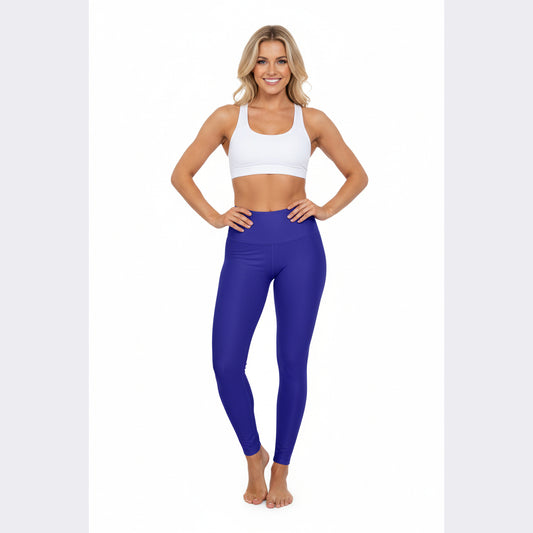 High-Waist Solid Dark Ultramarine Yoga Leggings Women's Seamless Poly-Span Purple Stretchy Workout Activewear