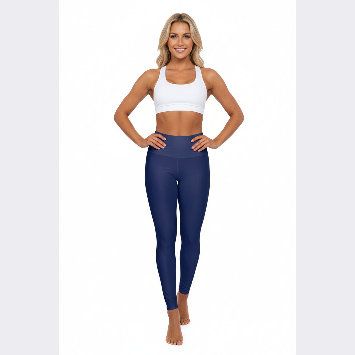 High-Waisted Deep Navy Blue Yoga Leggings Stretchy Women's Seamless Navy Blue Poly-Span Activewear