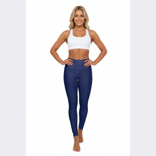 High-Waisted Deep Navy Blue Yoga Leggings Stretchy Women's Seamless Navy Blue Poly-Span Activewear