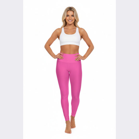 High-Waist Deep Pink Yoga Leggings Women's Seamless Poly-Span Stretch Hot Pink Workout Everyday Activewear