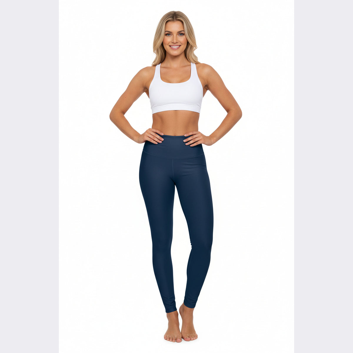 Deep Space Blue High-Waisted Yoga Leggings Women's Seamless Poly-Span Navy Athletic Tights for Pilates