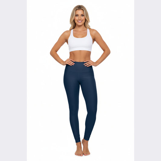 Deep Space Blue High-Waisted Yoga Leggings Women's Seamless Poly-Span Navy Athletic Tights for Pilates