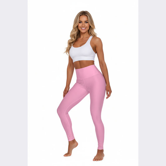 High-Waisted Doll Pink Yoga Leggings Women's Seamless Poly-Span Comfortable Everyday Workout Tights
