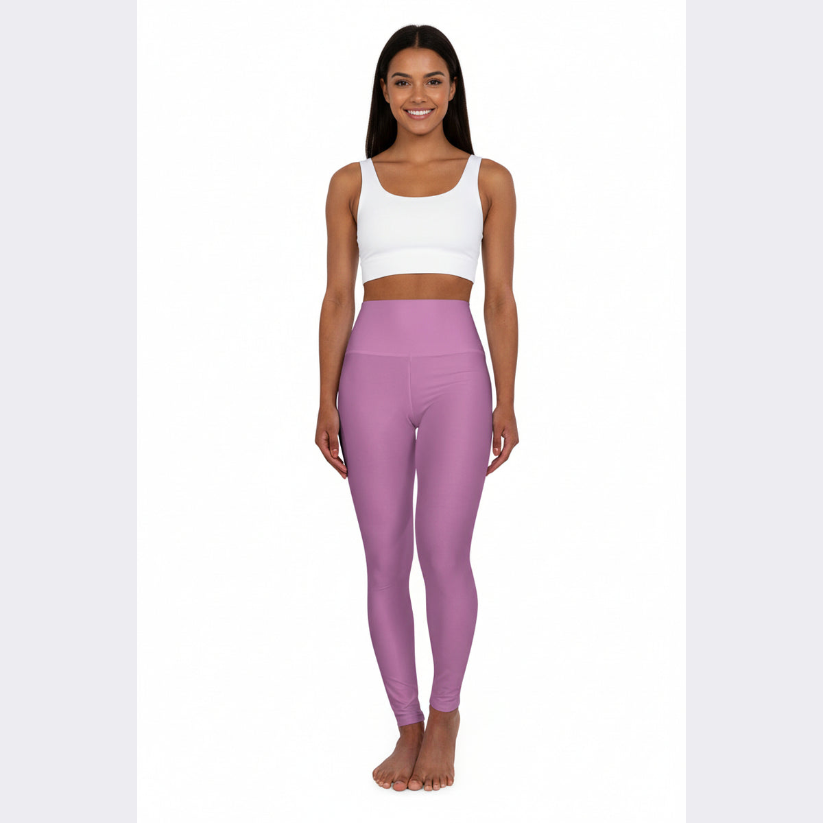 Dolly Pink Color High-Waisted Yoga Leggings, Mauve Seamless Poly-Span Activewear 1