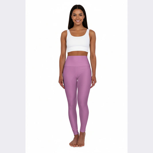 Dolly Pink Color High-Waisted Yoga Leggings, Mauve Seamless Poly-Span Activewear 1