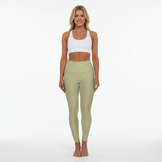Dry Sage Color High-Waist Yoga Leggings Women's Seamless Poly-Span Stretchy Pants XS-2XL