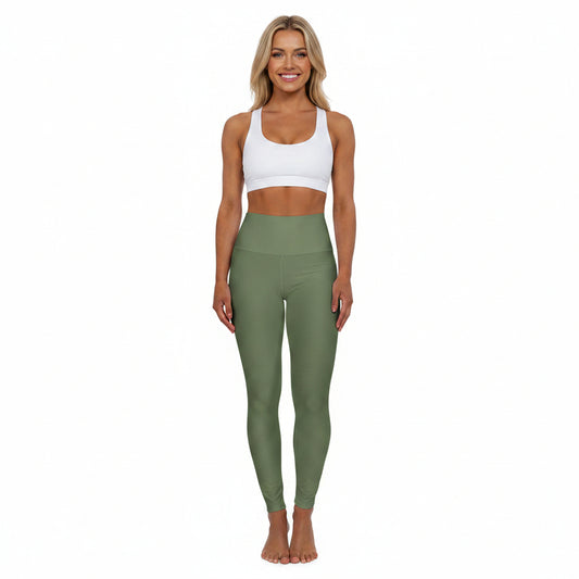 Dusty Olive Color High-Waist Yoga Leggings Women's Seamless Poly-Span Stretchy Pants XS-2XL