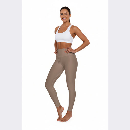 High-Waisted Dusty Taupe Yoga Leggings Women's Poly-Span Neutral Taupe Seamless Activewear