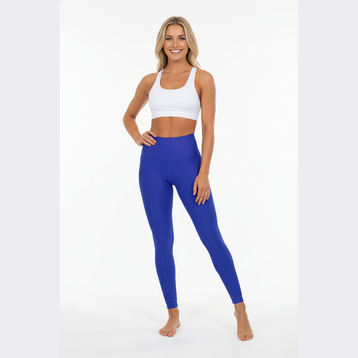 High-Waisted Electric Navy Yoga Leggings Women's Seamless Poly-Span Stretchy Solid Royal Blue Activewear Pants