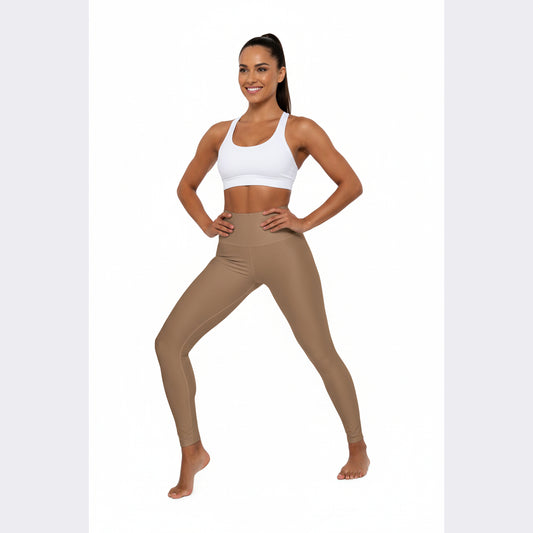 High-Waist Faded Copper Yoga Leggings Women's Poly-Span Smooth Neutral Light Brown Performance Tights