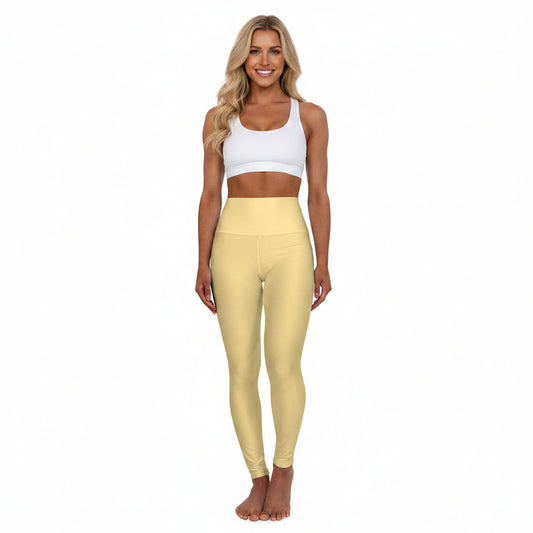Fog Yellow Color High-Waist Yoga Leggings Women's Seamless Poly-Span Stretchy Pants XS-2XL