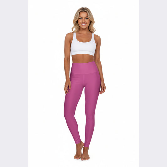 High-Waisted Fuchsia Plum Yoga Leggings Women's Seamless Poly-Span Stretchy Pink Activewear Pants