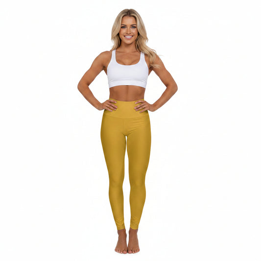 Goldenrod Yellow Color High-Waist Yoga Leggings Women's Seamless Poly-Span Stretchy Pants XS-2XL