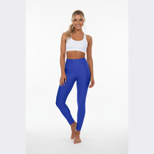 High-Waisted Klein Blue Yoga Leggings Women's Seamless Poly-Span Stretchy Royal Blue Activewear for Studio