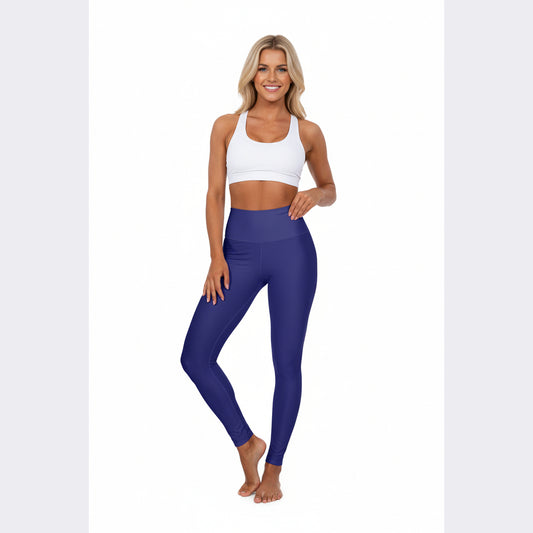 High-Waist Midnight Blue Yoga Leggings Women's Seamless Poly-Span Solid Navy Athletic Leggings for Workout