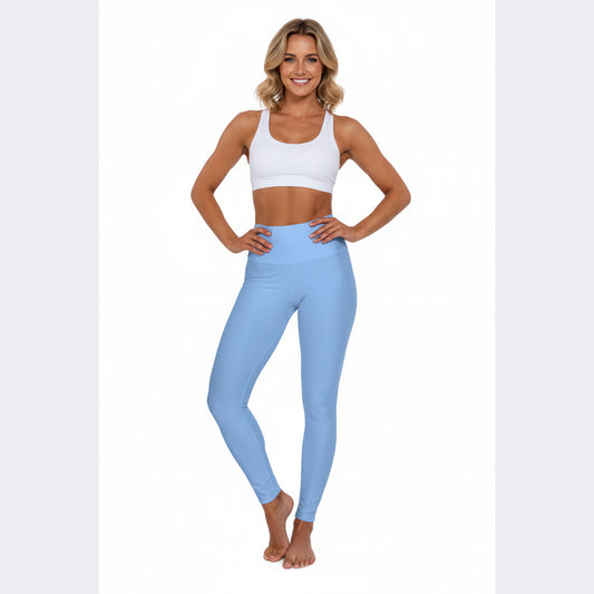 High-Waisted Miranda Blue Yoga Leggings Women's Seamless Poly-Span Stretchy Sky Blue Activewear for Pilates
