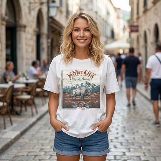 Montana Graphic Unisex Heavyweight Garment-Dyed Travel Tourist Graphic Gift Tee 100 Cotton Comfort Colors T-Shirt