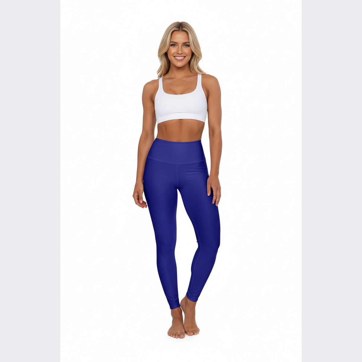 High-Waist Navy Blue Yoga Leggings Women's Seamless Poly-Span Solid Royal Blue Stretchy Pants