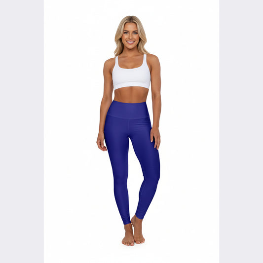 High-Waist Navy Blue Yoga Leggings Women's Seamless Poly-Span Solid Royal Blue Stretchy Pants