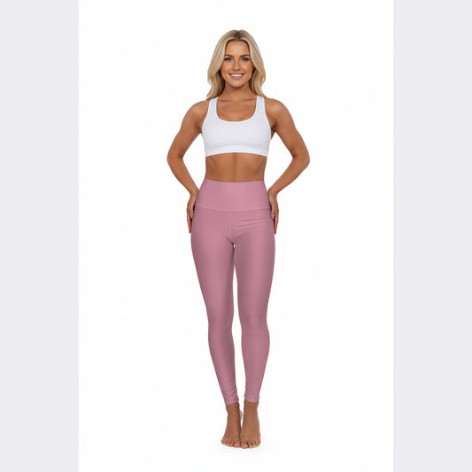 High-Waisted Old Rose Yoga Leggings Women's Seamless Poly-Span Stretchy Pink Activewear Pants