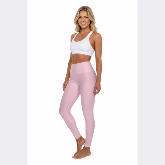 High-Waist Pastel Petal Pink Yoga Leggings Women's Seamless Poly-Span Stretchy Light Pink Activewear