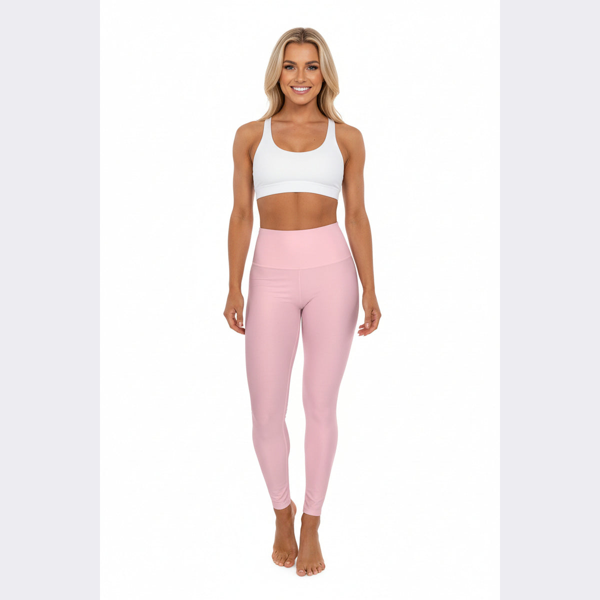 High-Waisted Pastel Pink Yoga Leggings Women's Seamless Poly-Span Stretchy Light Pink Activewear Pants