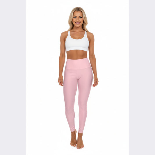 High-Waisted Pastel Pink Yoga Leggings Women's Seamless Poly-Span Stretchy Light Pink Activewear Pants