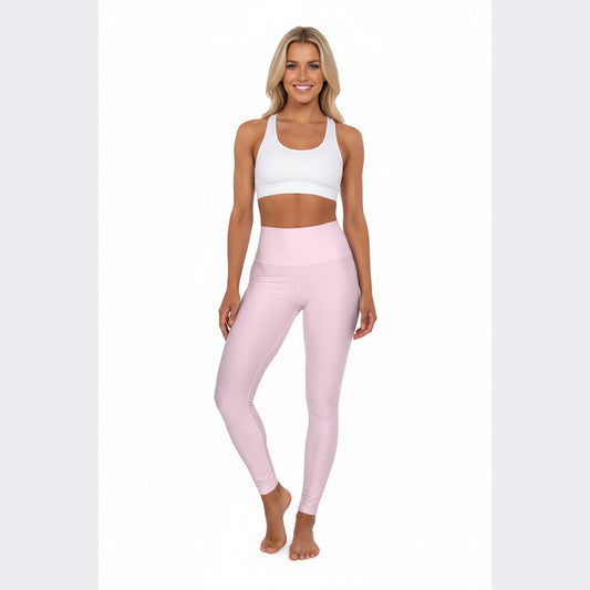 High-Waist Petal Frost Pink Yoga Leggings Women's Seamless Poly-Span Stretchy Light Pink Activewear