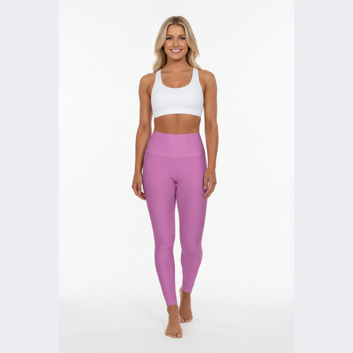High-Waisted Petal Pink Yoga Leggings Women's Seamless Poly-Span Stretchy Pink Activewear Pants