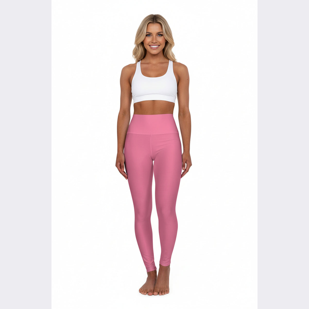 High-Waist Petal Rouge Pink Yoga Leggings Women's Seamless Poly-Span Stretchy Pink Performance Leggings