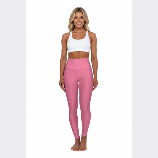 High-Waist Petal Rouge Pink Yoga Leggings Women's Seamless Poly-Span Stretchy Pink Performance Leggings