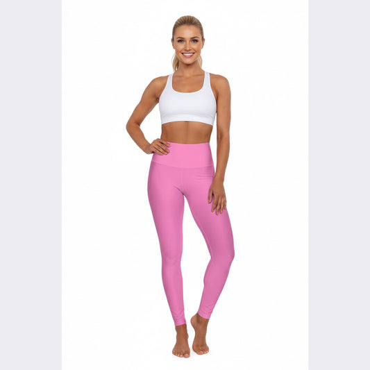 High-Waisted Pink Carnation Yoga Leggings Women's Seamless Poly-Span Stretchy Pink Activewear Pants