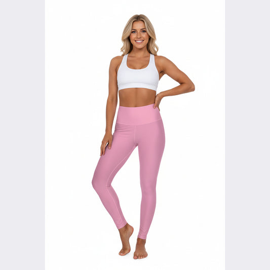 High-Waist Pink Mist Yoga Leggings Women's Seamless Poly-Span Stretchy Pink Activewear