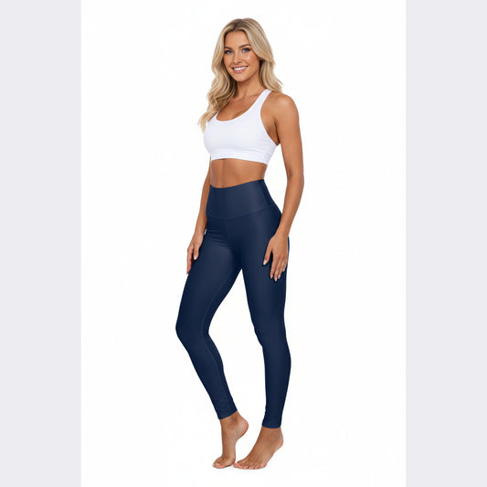 High-Waist Prussian Blue Yoga Leggings Women's Seamless Poly-Span Stretchy Solid Navy Activewear Pants