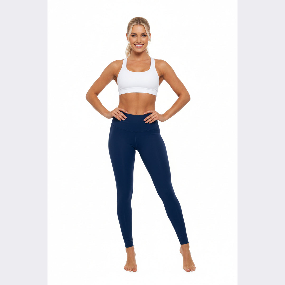 High-Waisted Regal Navy Yoga Leggings Women's Seamless Poly-Span Stretchy Smooth Navy Workout Everyday Activewear Pants