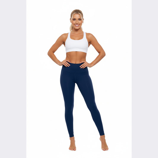 High-Waisted Regal Navy Yoga Leggings Women's Seamless Poly-Span Stretchy Smooth Navy Workout Everyday Activewear Pants
