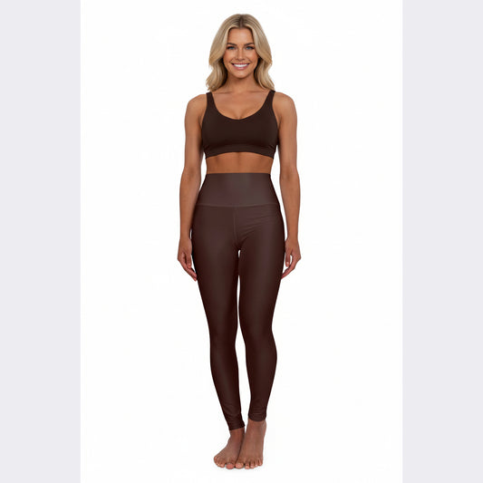 High-Waist Rich Mahogany Yoga Leggings Comfortable Brown Women's Seamless Poly-Span Activewear