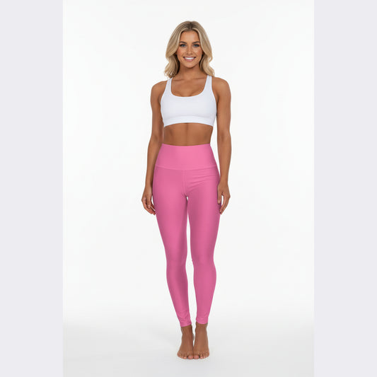 High-Waisted Rose Kiss Pink Yoga Leggings Women's Seamless Poly-Span Stretchy Pink Activewear Pants