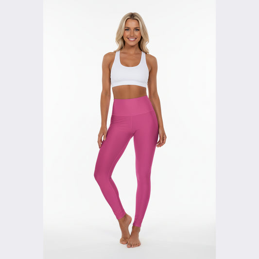 High-Waist Rose Punch Yoga Leggings Women's Seamless Poly-Span Stretchy Hot Pink Activewear