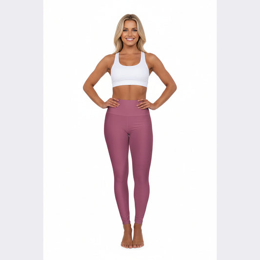 High-Waisted Rosewood Mauve Yoga Leggings Women's Seamless Poly-Span Stretchy Pastel Mauve Activewear Pants