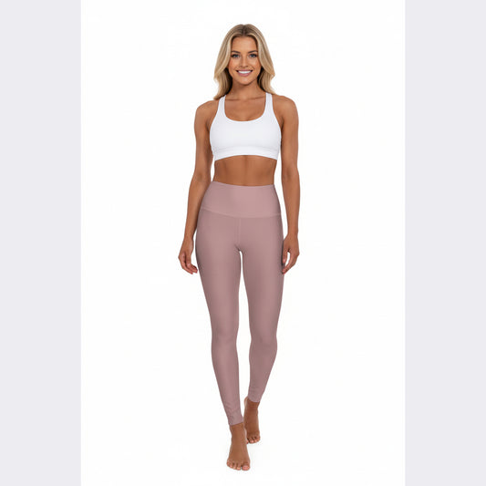 High-Waist Rosy Taupe Yoga Leggings Women's Seamless Poly-Span Stretchy Rose Tan Performance Leggings