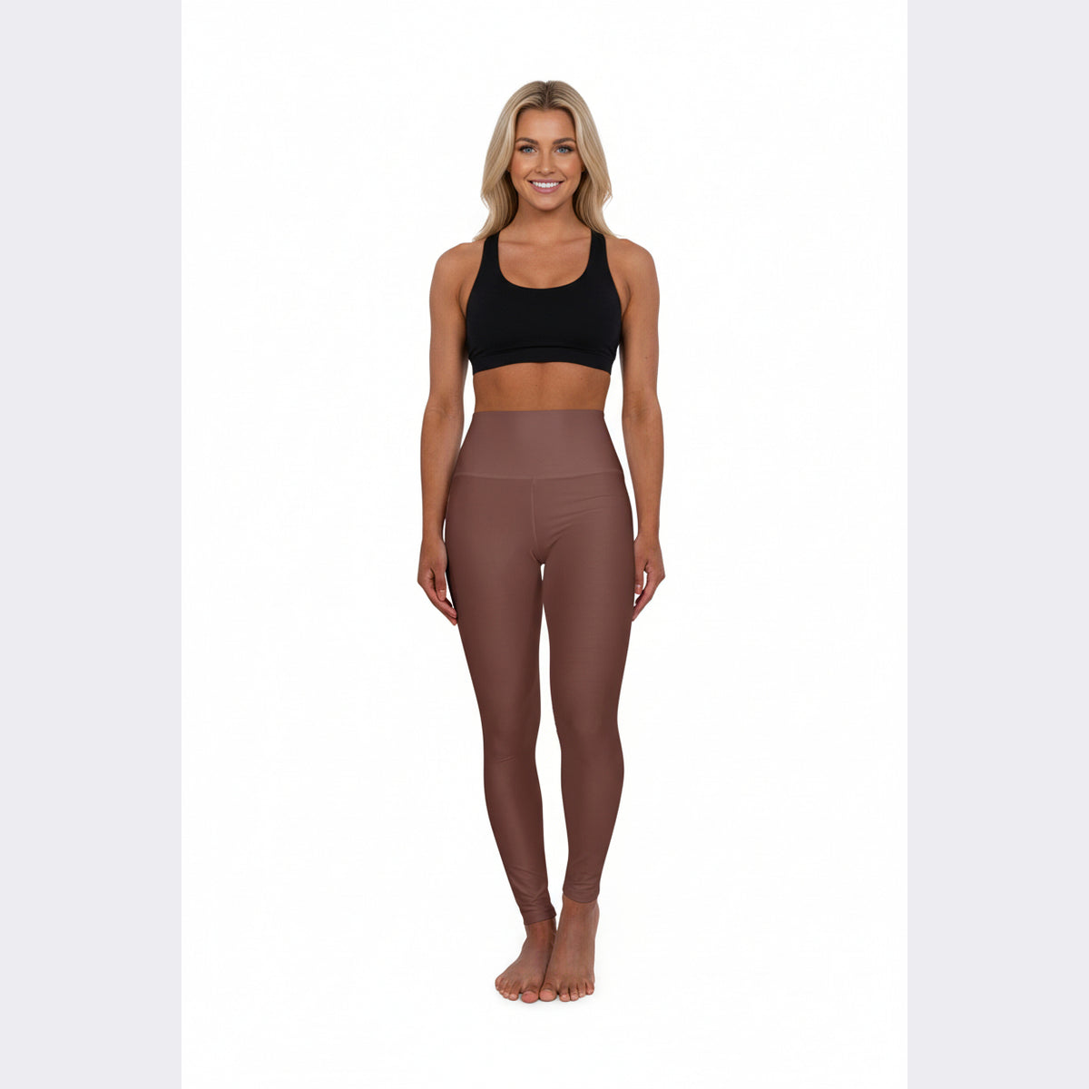 High-Waist Saddle Brown Yoga Leggings Women Poly-Span Seamless Chocolate Activewear