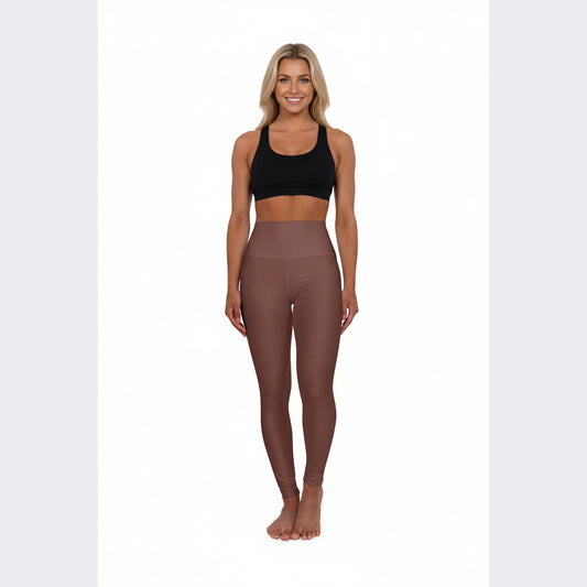 High-Waist Saddle Brown Yoga Leggings Women Poly-Span Seamless Chocolate Activewear